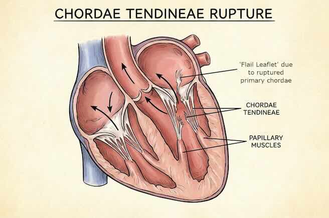 Ruptured chordae tendineae causing flail